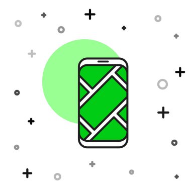 Beyaz arkaplanda izole edilmiş şehir haritası yön bulma simgesinin ana hatları dolduruldu. Mobil Uygulama Arayüzü tasarımı. Coğrafi konsept. Vektör