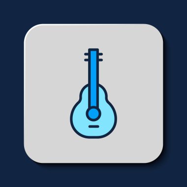 Mavi arka planda izole edilmiş Meksika gitar ikonu. Akustik gitar. Telli müzik aleti. Vektör