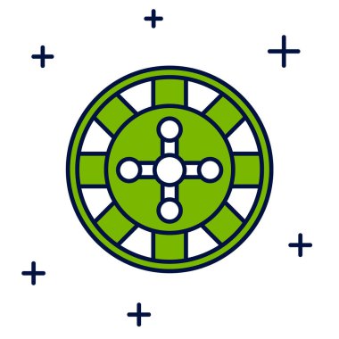 Filled outline Casino roulette wheel icon isolated on white background.  Vector