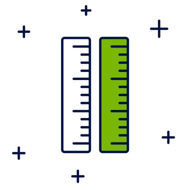 Doldurulmuş ana hatlı cetvel simgesi beyaz arkaplanda izole edildi. Düz sembol. Vektör