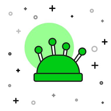 Beyaz arka planda izole edilmiş iğne ve iğne ikonu ana hatlarıyla doldurulmuş. El yapımı ve dikiş teması. Vektör