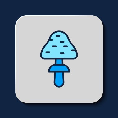 Mavi arkaplanda izole edilmiş ana hatlı mantar ikonu. Vektör