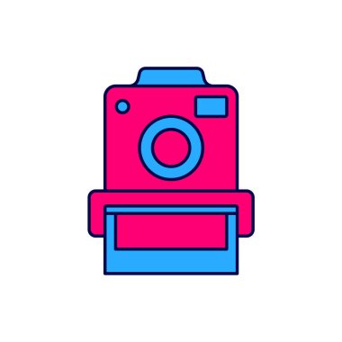 Beyaz arkaplanda izole edilmiş ana hatlı fotoğraf makinesi simgesi. Foto kamera. Dijital fotoğrafçılık. Vektör