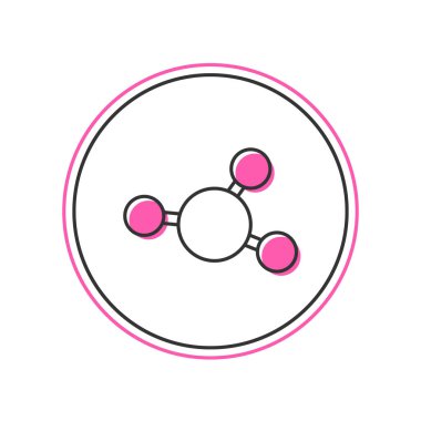 Doldurulmuş Molekül simgesi beyaz arkaplanda izole edildi. Kimya moleküllerinin yapısı, fen öğretmenlerinin yenilikçi eğitim posteri. Vektör