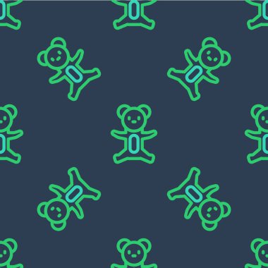 Çizgi ayısı peluş oyuncak ikonu mavi arka planda izole edilmiş pürüzsüz desen. Vektör