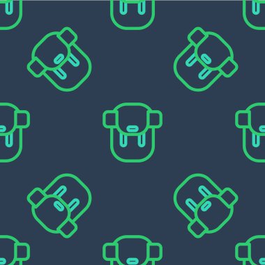 Sırt çantası simgesi çizgisi mavi arkaplanda izole edilmiş. Kamp ve dağ gezisi sırt çantası. Vektör