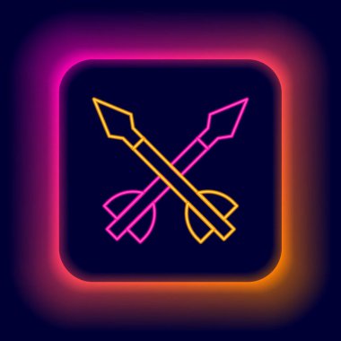 Glowing neon line Medieval arrows icon isolated on black background. Medieval weapon. Colorful outline concept. Vector