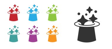 Siyah Büyü şapka simgesi beyaz arkaplanda izole edildi. Sihir numarası. Gizemli eğlence konsepti. Simgeleri renklendirin. Vektör