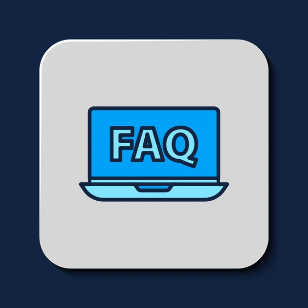 Gevuld Overzicht Laptop Faq Pictogram Geïsoleerd Blauwe Achtergrond Aanpassen Service — Stockvector