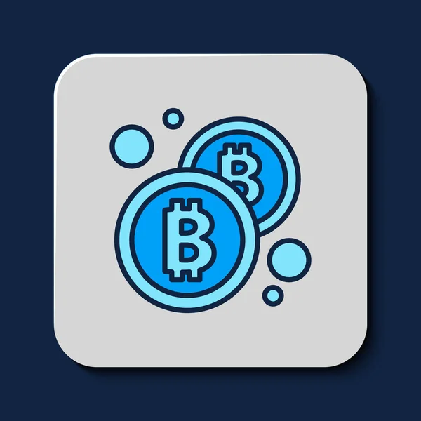 Filled Outline Cryptocurrency Coin Bitcoin Icon Isolated Blue Background Physical — 스톡 벡터