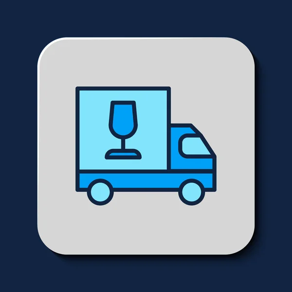 Filled Outline Wine Truck Icon Isolated Blue Background Fast Delivery — Stock Vector