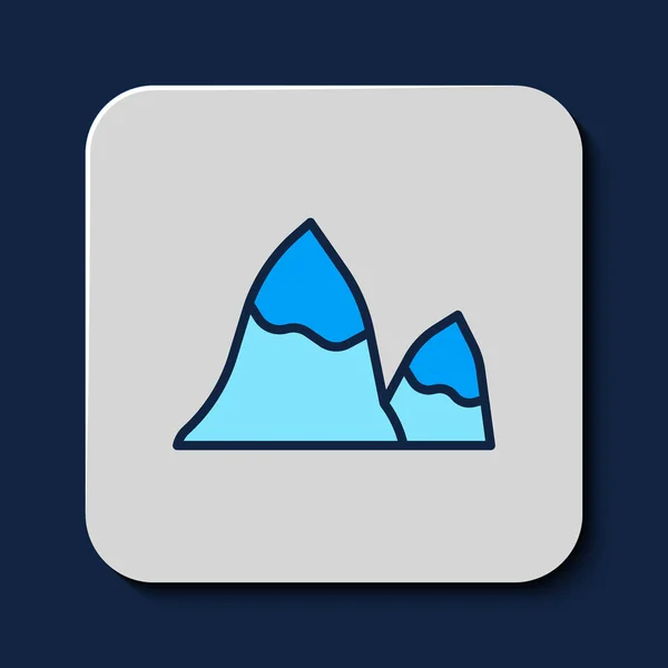 Gevulde Omtrek Bergen Pictogram Geïsoleerd Blauwe Achtergrond Symbool Van Overwinning — Stockvector