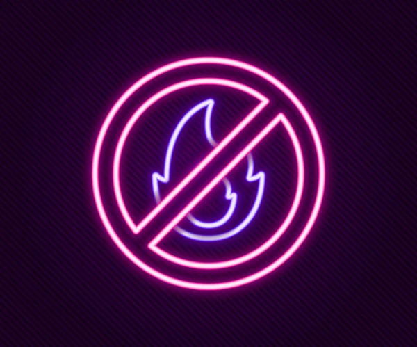 Parlayan Neon Hattı Siyah Arkaplanda Ateş Simgesi Yok Yangın Yasağı — Stok Vektör