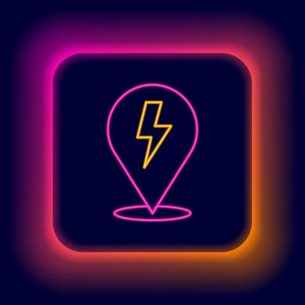 Gloeiende Neon Lijn Lightning Bout Pictogram Geïsoleerd Zwarte Achtergrond Vlambordje — Stockvector