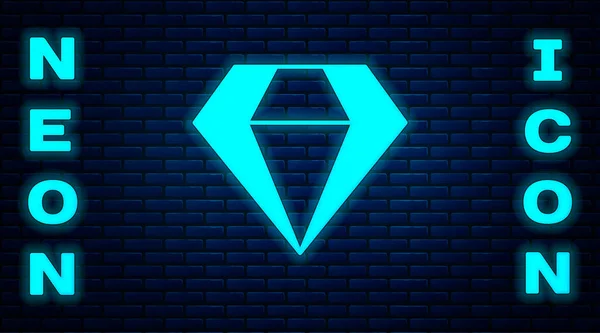 Leuchtende Neon Diamond Symbol Isoliert Auf Backsteinwand Hintergrund Schmuck Symbol — Stockvektor