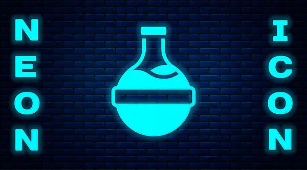 Glödande Neon Flaska Med Dryck Ikon Isolerad Tegel Vägg Bakgrund — Stock vektor