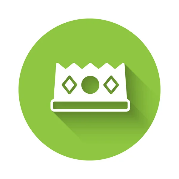 White King Crown Icon Isolated Long Shadow Background Green Circle — Stockvektor