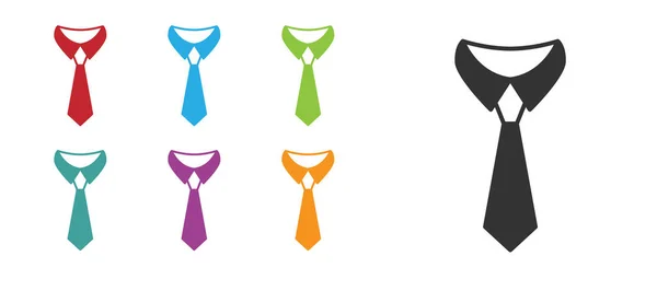 Icona Cravatta Nera Isolata Sfondo Bianco Cravatta Cravatta Simbolo Set — Vettoriale Stock