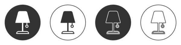 白の背景に隔離された黒のテーブルランプアイコン 夜の光 丸ボタン ベクトル — ストックベクタ