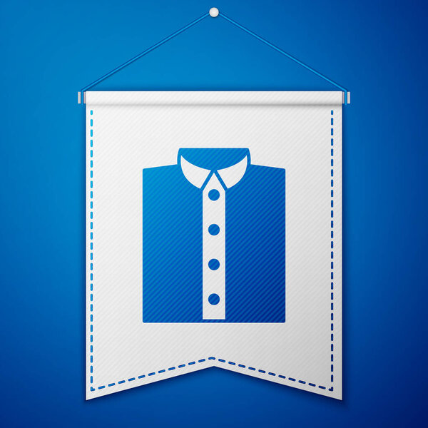 Blue Shirt icon isolated on blue background. T-shirt. White pennant template. Vector