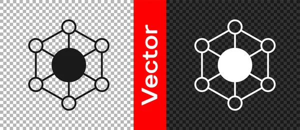 Zwarte Molecule Pictogram Geïsoleerd Transparante Achtergrond Structuur Van Moleculen Chemie — Stockvector