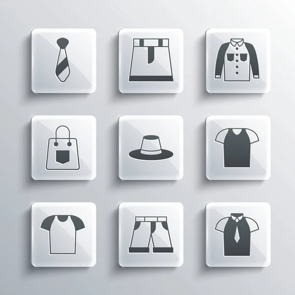 Set Short Pants Shirt Shirt Man Hat Handbag Tie Icon — Stock Vector