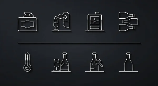 Set Line Χάρτινο Κουτί Κρασιού Μετεωρολογικό Θερμόμετρο Μπουκάλια Μπουκάλι Κρασί — Διανυσματικό Αρχείο