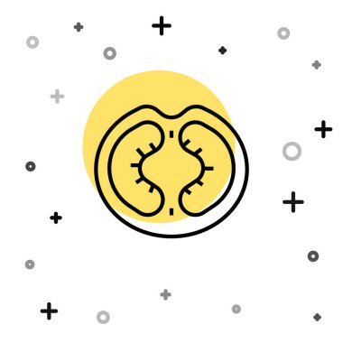 Beyaz arkaplanda siyah çizgi domates ikonu izole edildi. Rastgele dinamik şekiller. Vektör