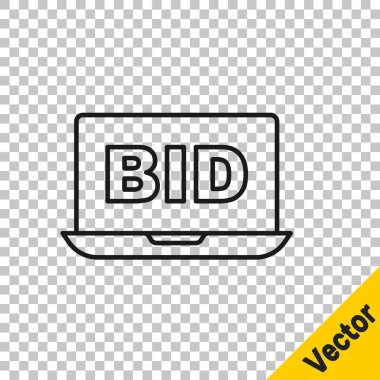 Siyah Hat Çevrimiçi açık artırma simgesi şeffaf arkaplanda izole edildi. Teklif tabelası. Açık arttırma teklifi. Satış ve alıcılar. Vektör