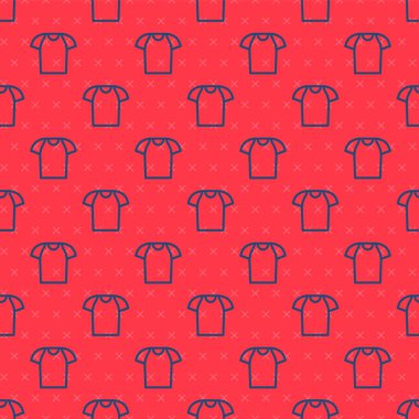 Mavi çizgi tişört ikonu kırmızı arkaplanda izole edilmiş kusursuz desen. Tişört. Vektör