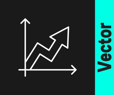 Beyaz çizgi Finansal büyüme ikonu siyah arkaplanda izole edildi. Gelirleri arttırıyorum. Vektör