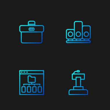 Safha standı ya da Tribün, Tarayıcı dosyaları, Evrak Çantası ve Sıralama Yıldızı 'nı ayarla. Renk simgeleri. Vektör