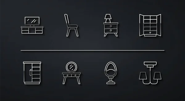 Встановити Лінію Телевізійного Столу Wardrobe Armchair Dressing Chair Chandelier Nightstand — стоковий вектор