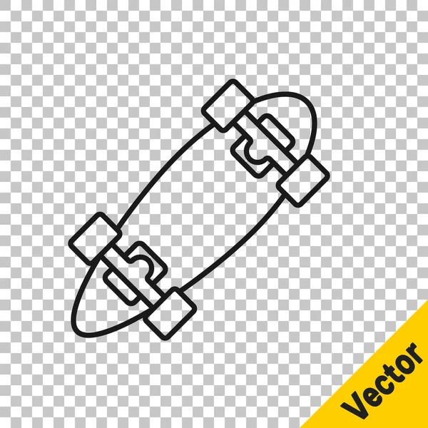 Ligne Noire Longboard Skateboard Icône Croiseur Isolé Sur Fond Transparent — Image vectorielle