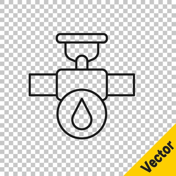 Black Line Industry Metallic Pipe Valve Icon Isolated Transparent Background — Stock Vector