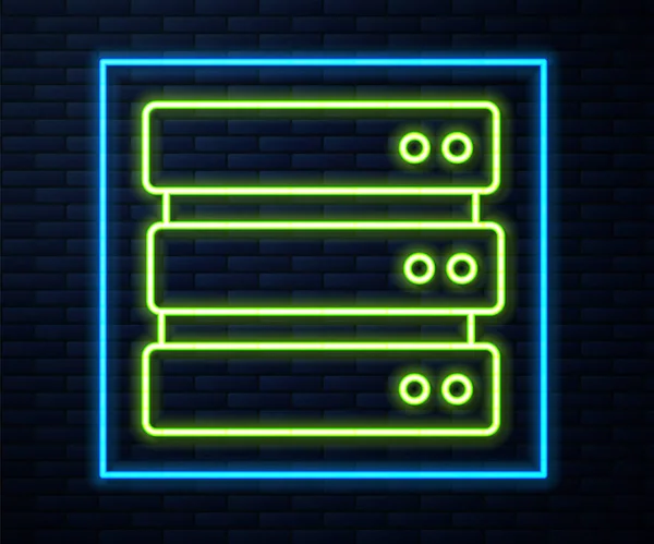 Luminoso Neon Line Server Dati Web Hosting Icona Isolata Sfondo — Vettoriale Stock