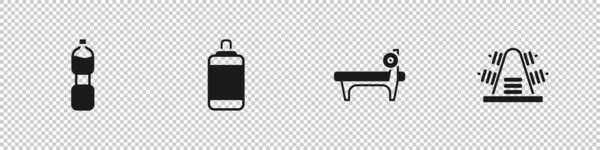 水のボトル パンチングバッグ バーベルと金属ラックの重みアイコンとベンチを設定します ベクトル — ストックベクタ