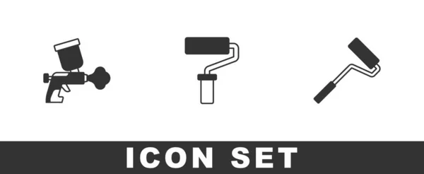 Set Verfspuitpistool Rolborstel Icoon Vector — Stockvector