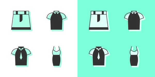 Zestaw Kobieta Sukienka Spódnica Koszula Ikona Koszuli Polo Wektor — Wektor stockowy