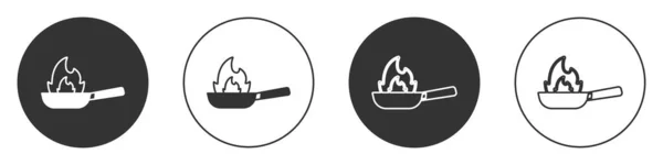 黑色潘与火灾图标隔离在白色背景 圆形按钮 — 图库矢量图片
