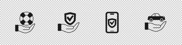 Set Lifebuoy Hand Shield Insurance Online Car Insurance Icon Vector — Stock Vector
