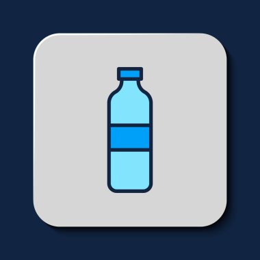 Filled outline Bottle of water icon isolated on blue background. Soda aqua drink sign.  Vector