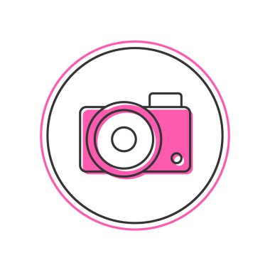Beyaz arkaplanda izole edilmiş ana hatlı fotoğraf makinesi simgesi. Fotoğraf makinesi simgesi. Vektör