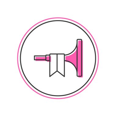 Ana hatlarıyla doldurulmuş müzik aleti trompet ikonu beyaz arka planda izole edilmiş. Vektör