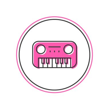 Doldurulmuş oyuncak piyano simgesi beyaz arkaplanda izole edildi. Çocuk oyuncağı. Vektör