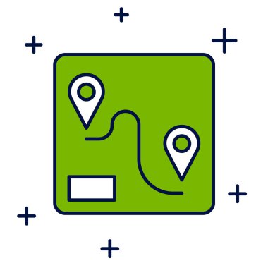 Doldurulmuş ana hat konum simgesi beyaz arkaplanda izole edildi. Tren yolu güzergahının başlangıç noktası GPS ve tire çizgisi olan yolu. Vektör