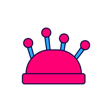 Beyaz arka planda izole edilmiş iğne ve iğne ikonu ana hatlarıyla doldurulmuş. El yapımı ve dikiş teması. Vektör