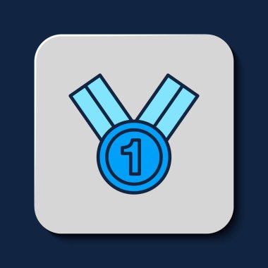 Doldurulmuş Madalya simgesi mavi arkaplanda izole edildi. Kazanan sembol. Vektör