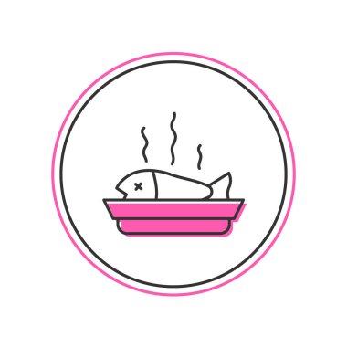 Beyaz arka planda izole edilmiş bir tabak ikonunda servis edilmiş balık. Vektör