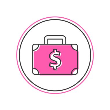 Doldurulmuş evrak çantası ve para simgesi beyaz arkaplanda izole edildi. İş ilanı. İş portföyü. Vektör